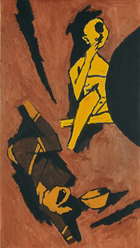 Pundole Art Gallery An acrylic and canvas painting featuring human figures from the collection