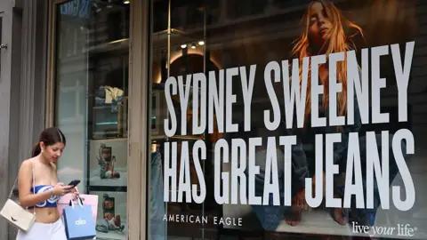 Getty Images Street advertisement that reads "Sydney Sweeney Has Great Jeans"