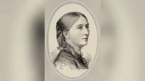 Ulster History Society/PA Wire Drawing of author Charlotte Riddell. She has her hair pulled back and falls in waves over her shoulder. 