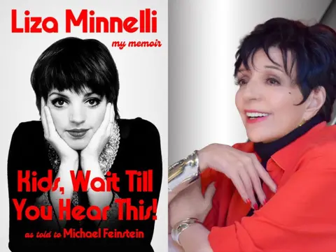 Hodder and Stoughton/Jon Carrasco Cover of memoir showing a black and white younger photo of Minnelli with red lettering alongside an image of the star wearing a red shirt and silver bangles. She has short black hair and is smiling.